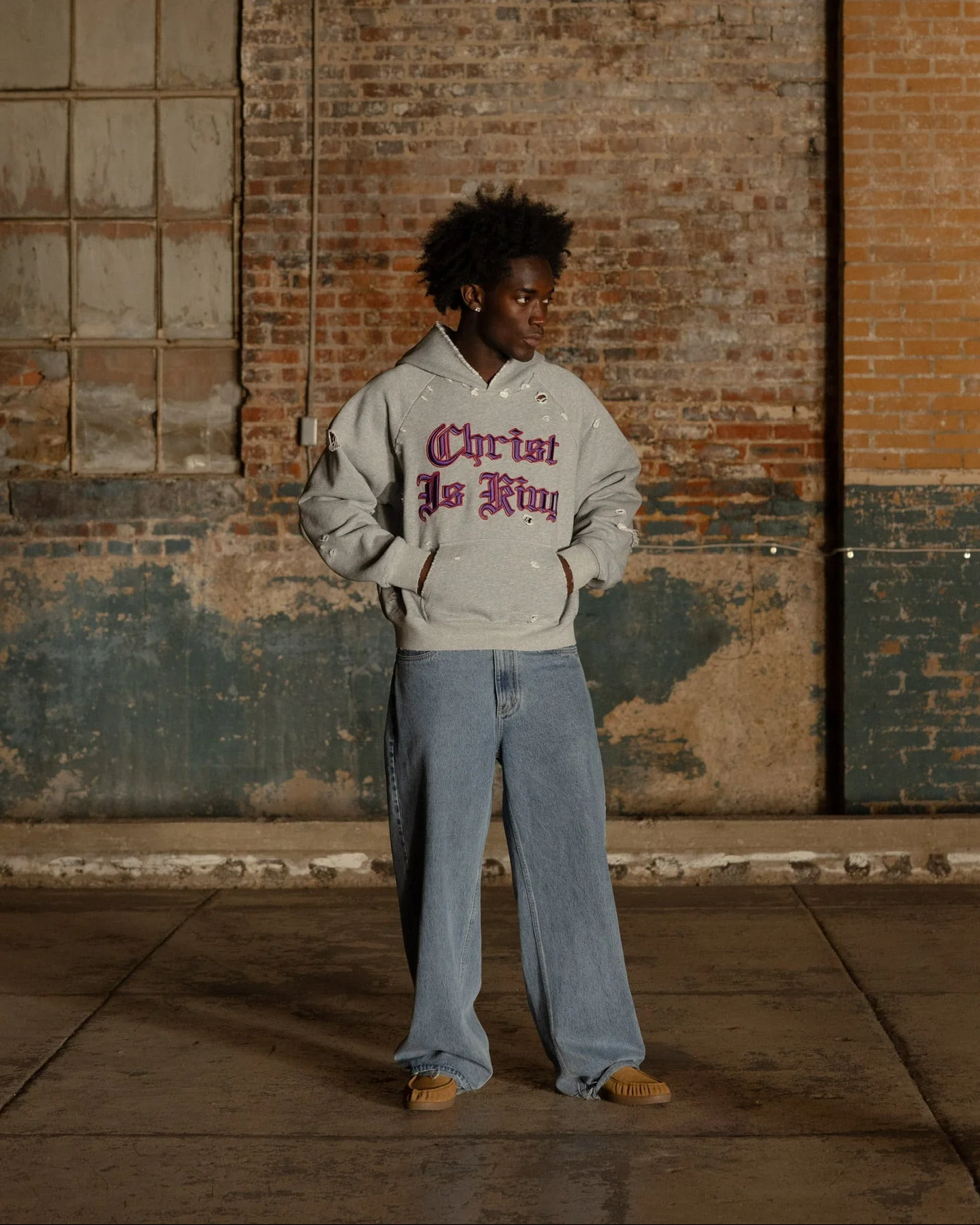 "CHRIST IS KING" DISTRESSED RAGLAN HOODIE - Image 2