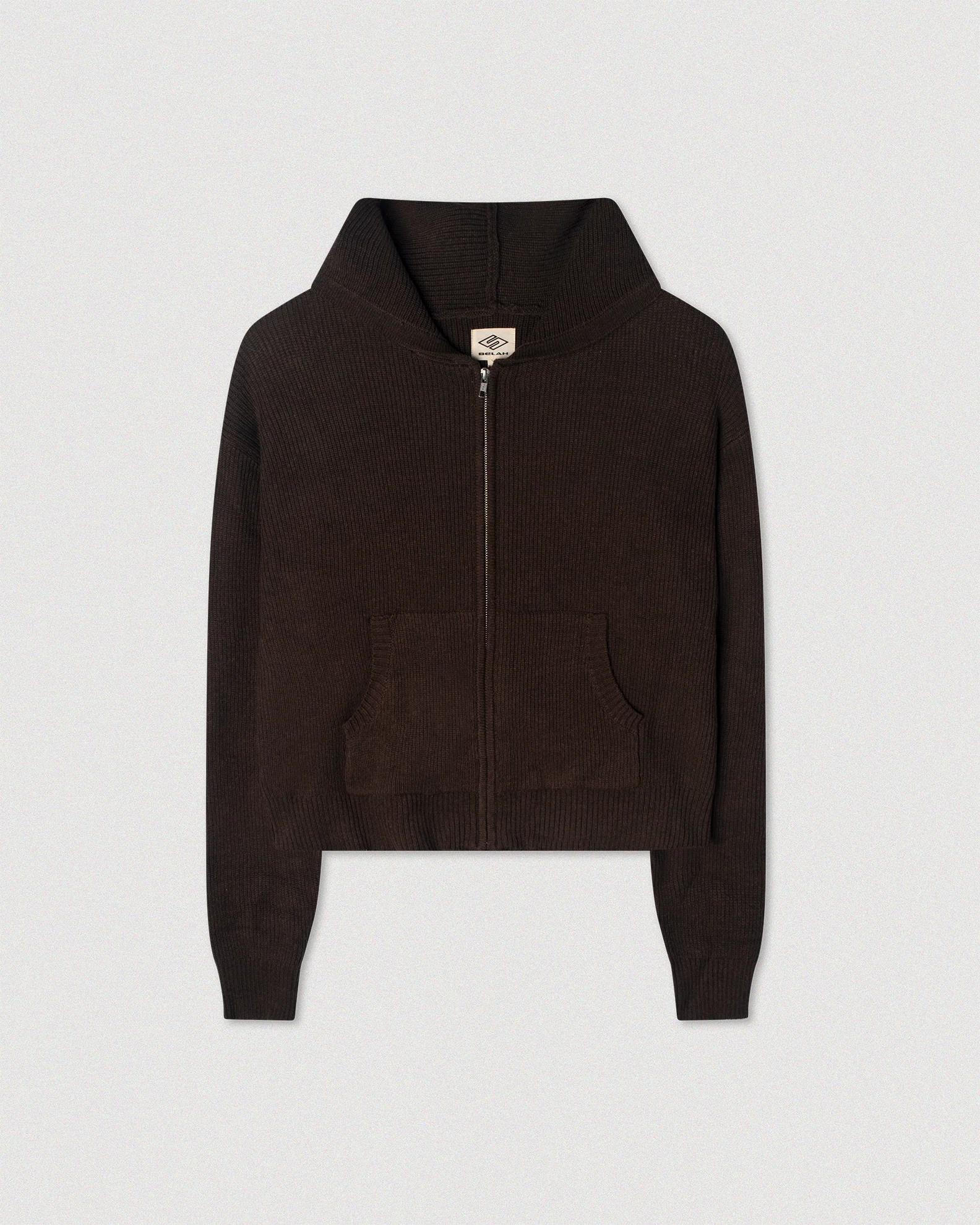 "COFFEE" CABLE KNIT CROPPED ZIP HOODIE